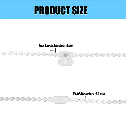 Kowibcl Blind Bead Chain Cord, 10 Meters(32.8 Feets) With 10 Pcs Connectors For Roller Blind Roman Venetian Honeycomb Vertical Shade Blind, Cord For Roller Blind Replacement, White #TOP2