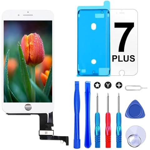 Brinonac Screen Replacement for iPhone 7 Plus 5.5 inch LCD Digitizer Touch Screen LCD Replacement Screen Frame Assembly Full Set with Tools and Screen Protector (White) Cover