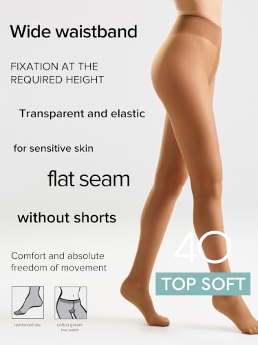 Image of Conte Tights for Sensitive Skin Sheer to Waist Hipster Low-Rise Pantyhose with Adjustable Belt, Top Soft 40 Den