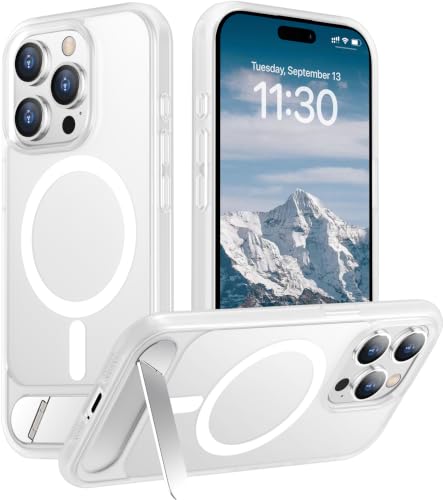 Image of Magnetic Compatible with iPhone 15 Pro Case, [Built-in Invisible Kickstand][Compatible with MagSafe][Military Grade Shockproof] Slim Translucent Matte Phone Case for iPhone 15 Pro 6.1 inch
