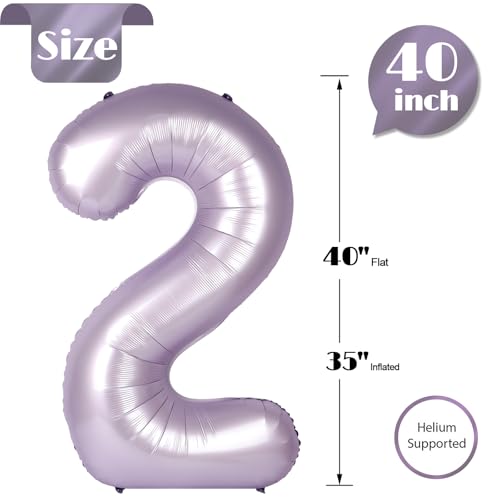 Image of Lilac 2 Balloon, Number Balloons 40 Inch, 2nd Balloon Number Birthday Decorations, Lavender Second Two Birthday Party Supplies, Number 2 Balloon