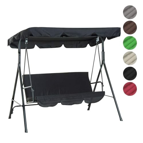TYBEITAO 600D Hochwertiges,Silberbeschichtetes Oxford-Gewebe Hollywoodschaukeln Dachbezug für Terrasse,Rasengarten,Party Dach Für Schaukelgestell Outdoor,Black-195 * 125 * 15cm