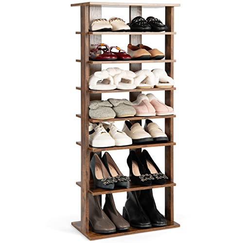 GIANTEX Zapatero Vertical de Madera 8 Niveles, Organizador de Zapatos Compacto Ahorra Espacio, Estantería para 14 Zapatos, Zapatero para Entrada, Pasillo (Marrón, 47 x 25,5 x 110 cm)