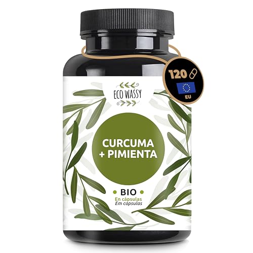 Curcuma Y Pimienta Negra | 120 Capsulas. Antiinflamatorio Natural Y Antioxidante. Alta Concentración, Ingredientes BIO (Curcumina+Piperina), Natural, Sin Aditivos, Dosis Max. 1425Mg