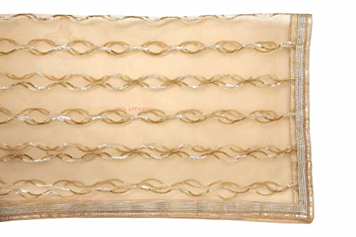 Image of ZEN APPAREL Women's Embroidered Net Dupatta with Lace Borders (Z-101) Premium Net Fabric Golden Aari Work