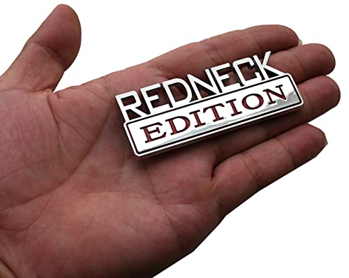 Image of 2pcs 3.1 inch Redneck Edition Exterior Emblem CAR Truck Boat Decal Logo Replacement for F-150 F250 F350 Silverado RAM 1500 (Chrome Red)