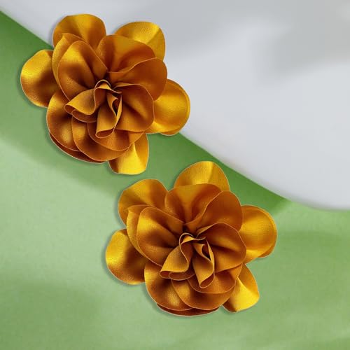 Image of 2Pcs 5in Dainty Satin Fabric Flower Brooch Extra Large Rose Camellia Flower Brooches Lapel Pins for Women Wedding Party Dance Banquet Clothes Jewelry Accessories