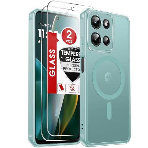 LeYi for Motorola Moto-G-2025 Case: Moto G 2025 Phone Case with Screen Protector X 2, [Magnet Fit] Matte Translucent Soft-Touch & Full Body Shockproof Funda para Moto G 2025, Mint