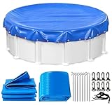 LXKCKJ 24 Ft Round Pool Cover, Winter Pool Covers for Large Above Ground Pools, Extra Thick PE Pool Cover Add Ground Nail Set and Specially Molded Winch Ideal for Waterproof and Dustproof (Blue)