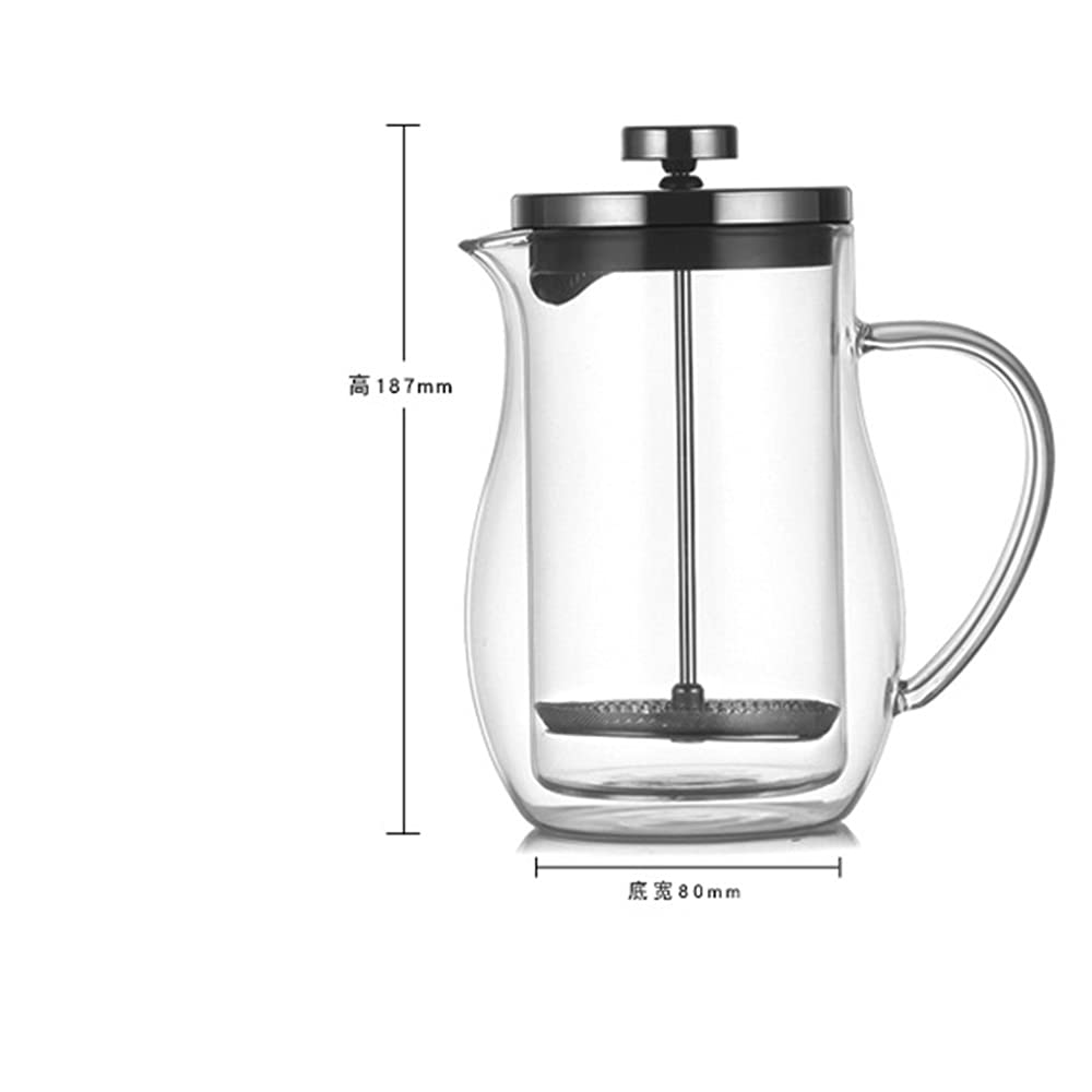 Olla de Prensa Francesa Filtro de máquina de café con Aislamiento de Vidrio Doble Cafetera para el hogar y la Oficina Olla de Prensa Francesa fácil de Limpiar y Usar (Color : Clear, Size : 350ML) (T