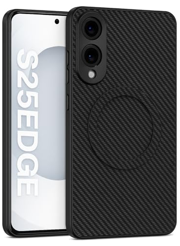 Image of Magnetic Real Carbon Fiber Case Cover for Samsung Galaxy S25 Edge 5G (2025), (Carbon Black with MagSafe)