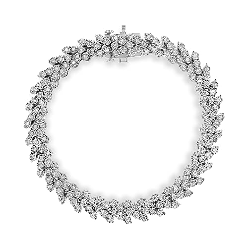 Haus of Brilliance .925 Sterling Silver 2.00 Cttw Miracle Set Diamond Laurel Wreath Link Bracelet (I-J color, I3 clarity) - 7.25"