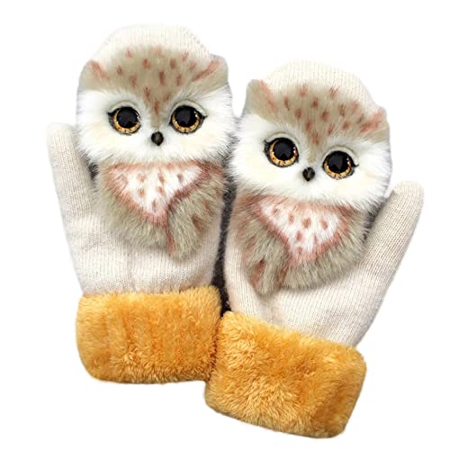 Cute Animal Mittens, Handmade Knitted Plush Animal Mittens Gloves, Full Fingers Thickening Soft Winter Warm Mittens