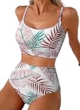 Herseas Womens Swimsuits Sexy Bikini Two Piece Sets 2026 Bathing Suit Tummy Control Flower Print Swim Top with Reversible Bottom Vintage Holiday Outfits Brick Red Small