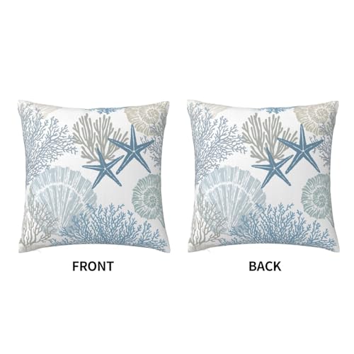 Tebjh Nautical Coastal Beach Pillow Covers 18x18 Set of 2, Ocean Themed Seashell Coral Starfish Throw Pillow Covers Outdoor Decorative Pillow Case for Couch Bed Sofa Cushion Home Decor - Image 4