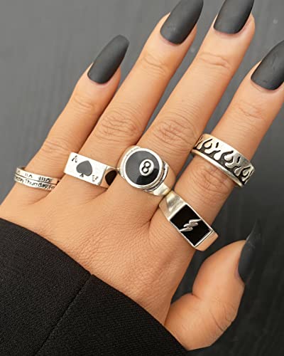 Vintage Silver Goth Punk Rings For Men Women Girls, Cool Gothic Ring Pack, Chunky Stackable Animal Rings Bulk,Statement Stacking Rings, 32Pcs Open Snake Butterfly Ace Eboy Y2K Ring Set,17Mile Jewelry (Silver Color 32Pcs) #TOP2