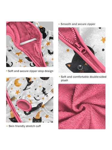 Black Bat Cat Orange Star Girls Fleece Jacket Girls Jacket Girl Coats Zip Up Hoodie Children Outerwear 2-3T3