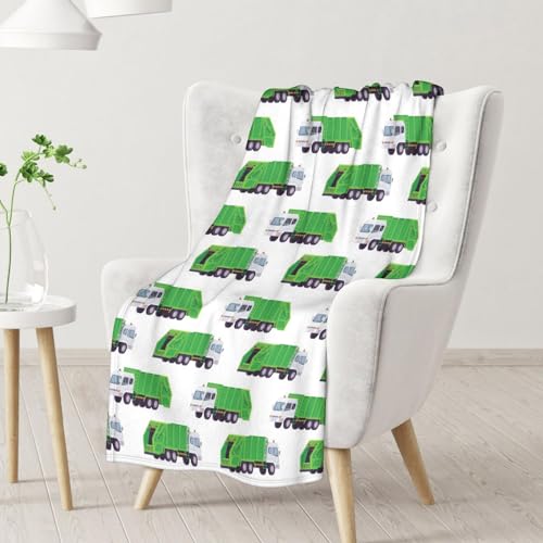 Mercuryelf Garbage Truck Blanket Gift - 40x50 Inches Modern Throw Blankets for Boys - White Soft, Fuzzy & Warm Throws for Travel, Office