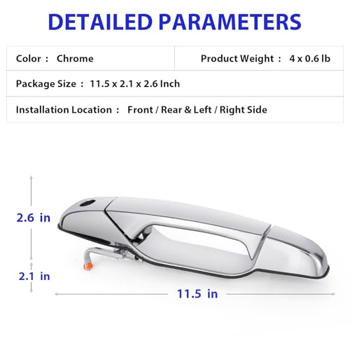 Exterior Chrome Door Handle Front Rear Driver Passenger Compatible with 2007-2013 GMC Sierra Yukon Denali,Chevy Tahoe Avalanche Silverado Suburban,Cadillac Escalade 20828258 25960526 22738725 22738726 - Thumbnail 7