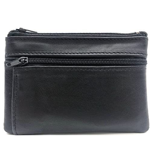 Charmoni - Portefeuille - Porte Monnaie - Multi Poches - en Cuir véritable - pour Homme (Noir)