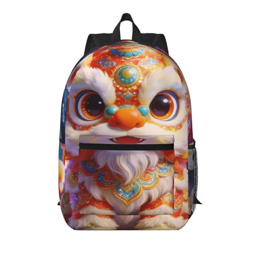 Zelinge Mochila de trabajo retro para computadora, mochila de trabajo, negocios, bolso, Chinese Lion Dace Cute, Talla única, Mochilas de viaje