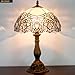 WERFACTORY Tiffany Lamp White Bent Stained Glass Bedside Table Lamp Desk Reading Light 12X12X18 Inches Decor Bedroom Living Room Home Office S508W Series