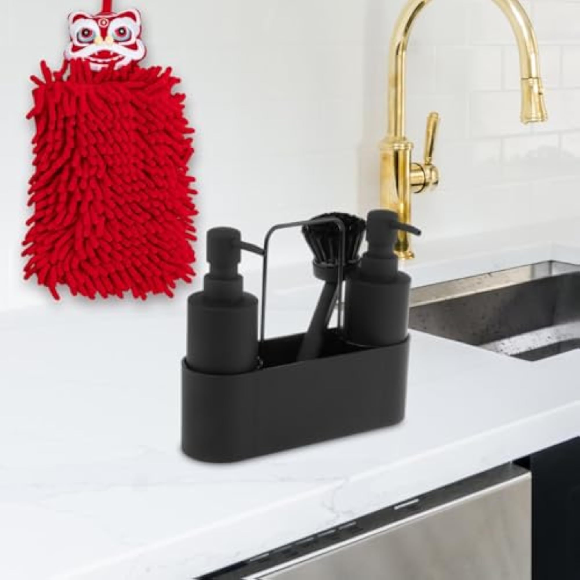 Kitchen Soap Dispenser with Brush and Hand Towel Holder