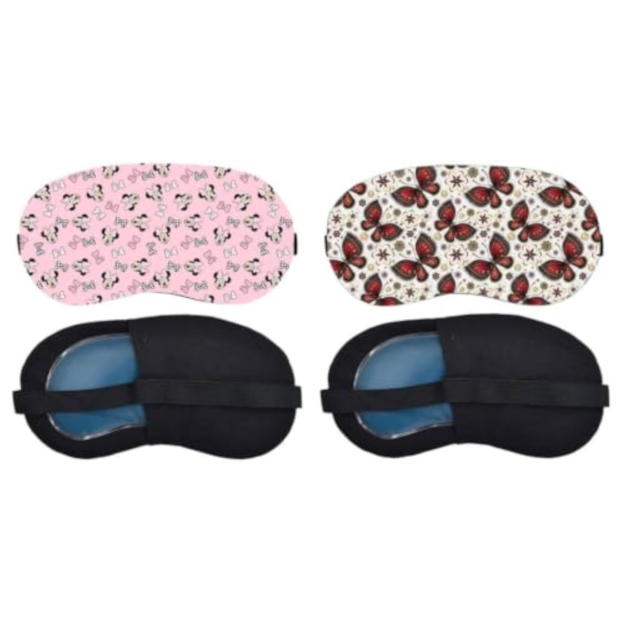 Pink Unicorn and Butterfly Pattern Red Floral Butterfly Pattern Sleeping Mask Combo, Light-Blocking Eye Cover