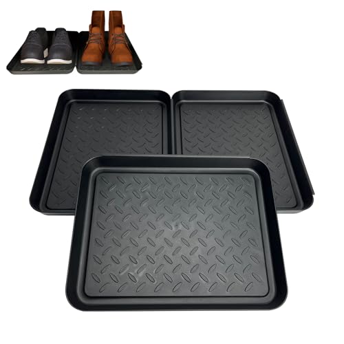 Bretoes 3-Piece Drip Shoe Tray, Washable Plastic Pad, used for Indoor & Outdoor Flooring, Shoe Cabinet & Wardrobe Protection, Pet Food Mat, Garden Tray, Sink Drip Tray (35 × 27.5 cm, Black)