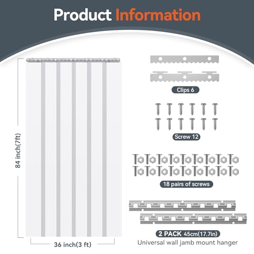 Image of AUURIO Plastic Door Curtain, 84 inch Height x 36 inch Width x 0.08 inch Thickness, 6PCS Clear Smooth PVC Door Freezer Curtains Strips, Insulating Plastic Curtains for Doorways of Walk-in Cooler, Warehouse, Garage