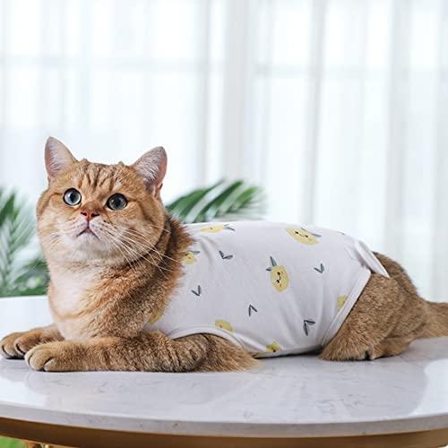 術後服 猫用 通気 柔らかい 術後ウェア ペット 介護服 傷口保護 傷舐め 避妊 引っ 掻き防止 手術用 雄 雌兼用 避妊 離乳 傷口保護 皮膚病 通気 夏用 小型犬 中型犬兼用 (S,レモン柄)