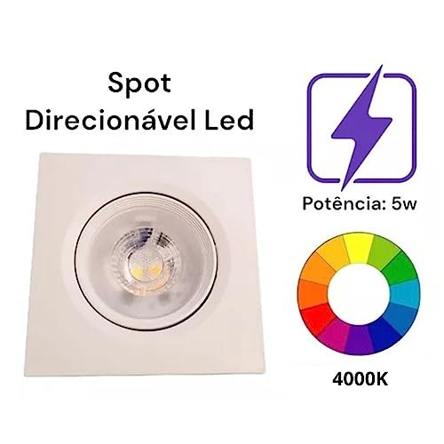 Spot Quadrado para Embutir Foco Direcionavel LED 5W 4000K Bivolt Luz Neutra (1 Unidade)