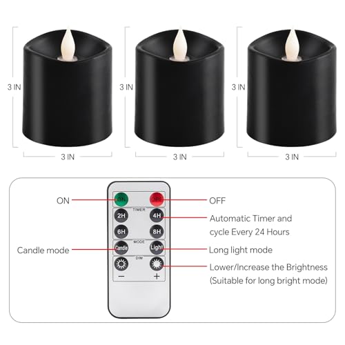 Image of 3x3 Flickering Flameless Candles Set of 3, LED Battery Candles Flickering,with Timer, 3 inch Flameless Candles with Remote,Battery Operated Candles, Holiday Home Decor for,Black