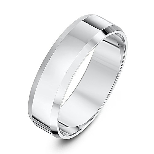 Theia Anillo de Bodas de Oro Blanco, 9K, Unisex, Forma Plana Super Pesado, Borde Biselado, Pulido, 6mm - Tamaño 26.5
