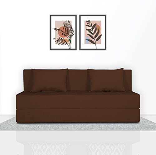 Image of Adorn India Easy 3 Seater Sofa Cum Bed (Alyn Pattern) Size 5' X 6' Ft (Brown Color) (1 Year Warranty)