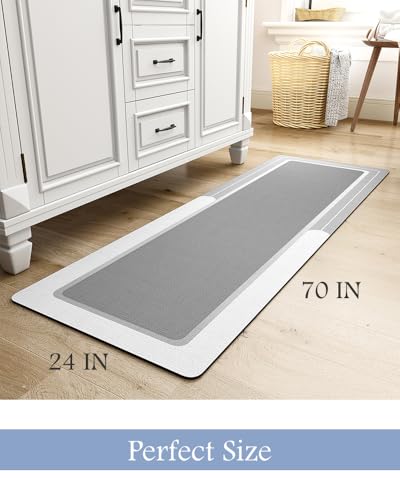 Image of MontVoo-Bath Mat Rug Long Non Slip Super Absorbent Bathroom Runner Stain Resistant Quick Dry Thin Bathroom Mat Fit Under Door-24 inchx70 inch,Gray
