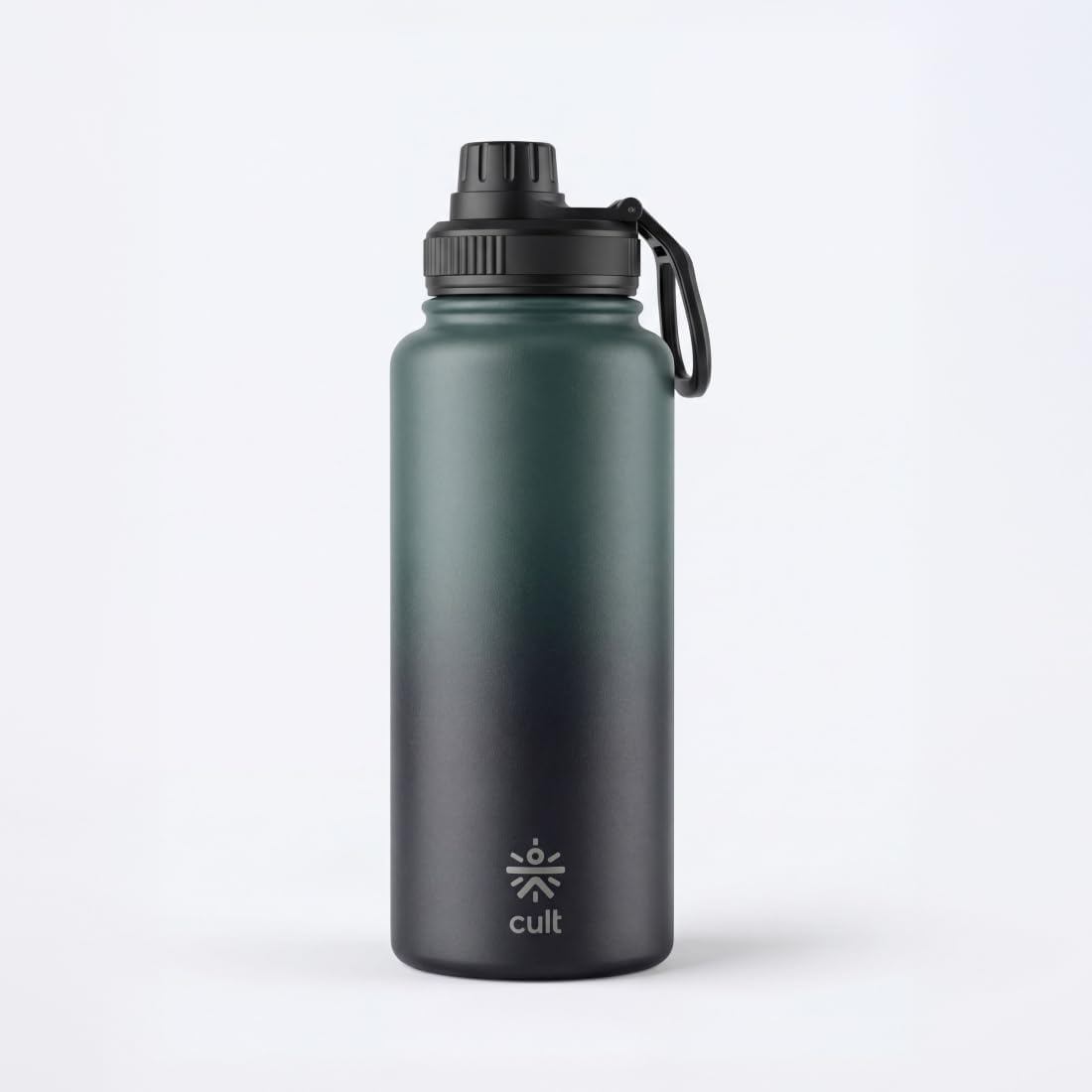 Cult 1L Stainless Steel Water Bottle with Sports Cap, Dual Wall Insulated, Leakproof, Black & Green, Durable Reusable Bottle for Gym, Travel & Daily Use