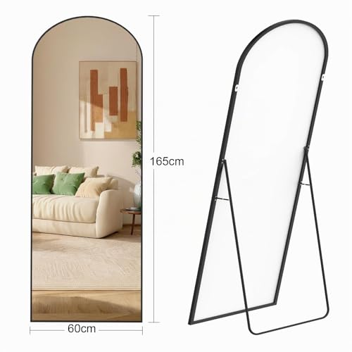 Miniatura 7 de Vortisys 165 X 60 Cm Espejo De Cuerpo Entero, Cristal Templado, Espejo Arqueado Con Soporte, Marco De Aleación De Aluminio, Para Dormitorio, Salón, Vestuario
