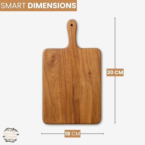Image of Single Piece Solid Acacia Wood Reversible Cutting Board - Natural Finish Wooden Chopping Board, Serving Tray 38x23x2 cms Handmade (CHB)