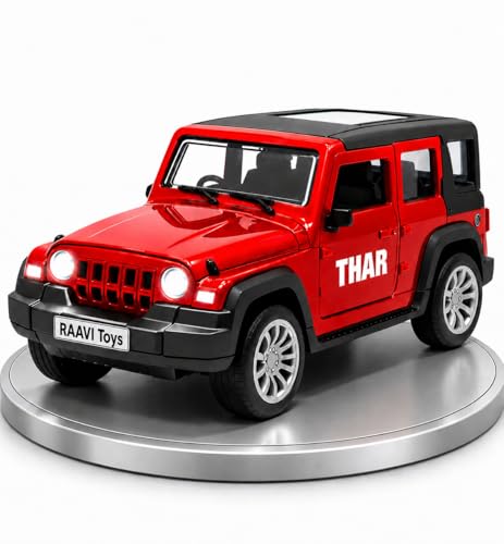 Image of Thar Roxx 1:32 Scale DieCast Metal Pull Back Action Openable Doors, 4x4 Thar Premium Car Toy with Lights and Music for Kids,Gift 2+yrs Girls & Boys (Thar 1:32 Red)
