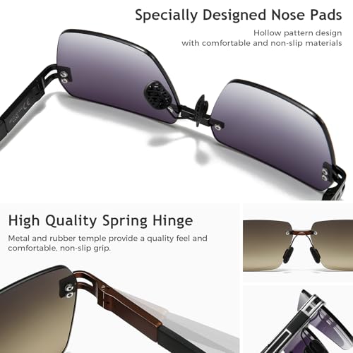 Image of SUNGAIT Rimless Rectangle Sunglasses Square Frameless Shades for Men Women Y2K Vintage UV Protection