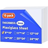 (10 Pack) 8' x 10' Plexiglass Sheets 1/8 inch Thick (3mm), Clear Acrylic Sheets Panel Cut to Size Plexiglass Acrylic Board, Cut with Engraver, Power Saw or Hand Tools, No Laser Cut.