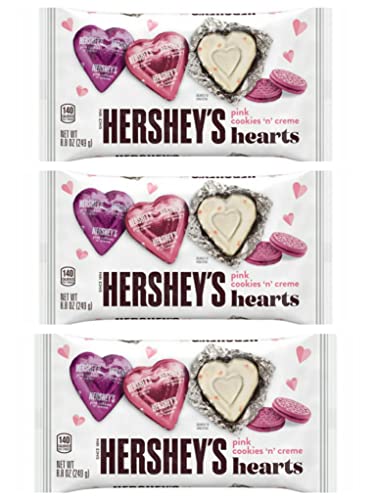 Hersheys Pink Cookies N Creme Hearts Valentines Day Chocolate Candy - Pack of 3 Bags - 26.4 oz Total - 8.8 oz Per Bag - Valentines Day Hersheys Chocolate