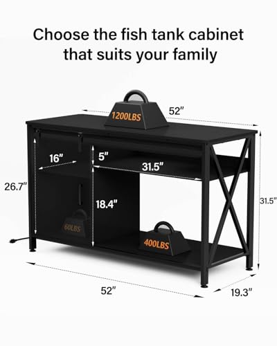 Image of 55 Gallon Fish Tank Stand, Large Aquarium Stand with Accessories Storage, Double Tankl Stand, Metal Frame Reptile Tank Table, 850LBS Capacity (Black, 55-75 Gallon)