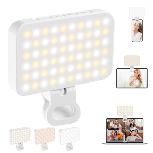 OUSFOT Lumiere Telephone 3 Modes d'éclairage, 3000-6500K 10 Niveaux de Luminosité pour Téléphone avec Batterie 2000 mAh avec Clip, pour Téléphone, Caméra, Ordinateur