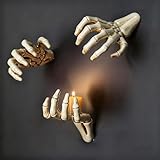 Halloween Wall Decorations Indoor or Outdoor - Pack of 3 Wall Mounted Halloween Skeleton Hands for Gothic Home Decor - Life-Size Spooky Reaching Hands for Home Party Living Room (Candles Not Included)