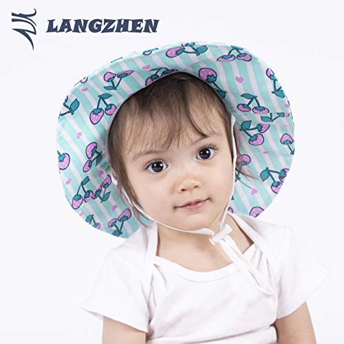 Langzhen Upf Beach Sun Protection Hat For Baby Girls Adjustable Toddler Kids Hat Wide Brim Summer Outdoor Hat With Chin Strap(Cherries, S: 6M-12M (48Cm /18.9")) #TOP2