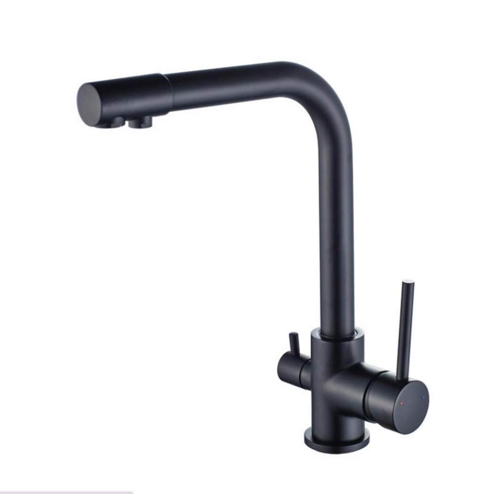Robinet de cuisine lavabo rotatif noir avec double sortie eau pure et eau thermale