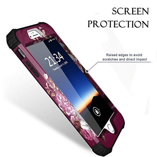 Hocase iPhone 8/7 Plus Case - Heavy Duty Shockproof Protection, Hybrid Hard Plastic+Silicone Rubber, Royal Purple/White Flowers