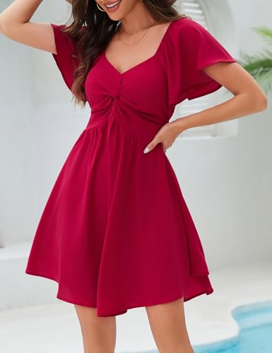 Image of Florboom Women's Sweetheart Knot Front Dress Flutter Sleeve Tie Back A-Line Chiffon Mini Dresses